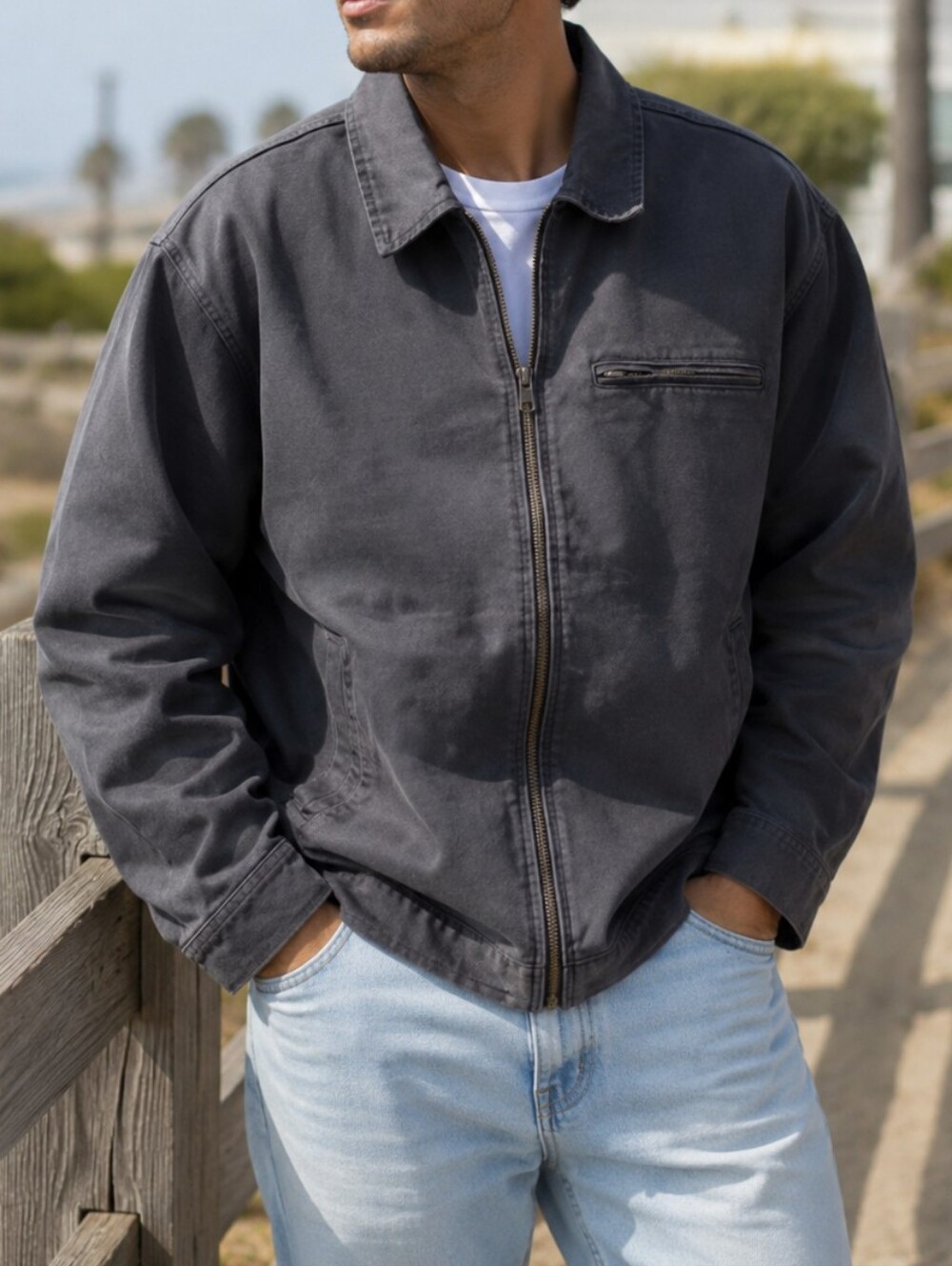 NWT Levi's Men's Dark Gray Zip Front Work Jacket Utility Chore Coat Canvas